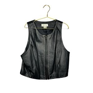 Vintage Susan Bristol Vest Womens 1W Black 100% Leather Sleeveless Full Zip